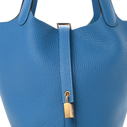 Hermes Taurillon Clemence Picotin Lock 18 PM Mykonos 8 of 11