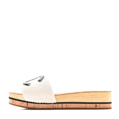 Chanel Tweed Cork CC Mule Sandals 37 White Black 1 of 11