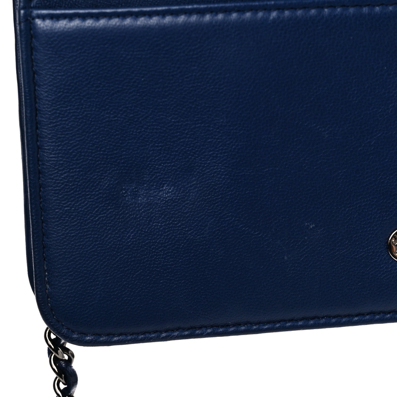 Chanel Lambskin Quilted CC Crossing Wallet On Chain WOC Blue 20 of 23