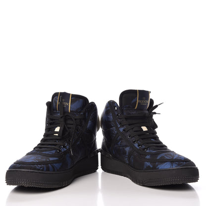 Valentino Garavani Nylon Camubutterfly Mens Rockstud High Top Sneakers 45 Marine Light Ivory Black 5 of 10