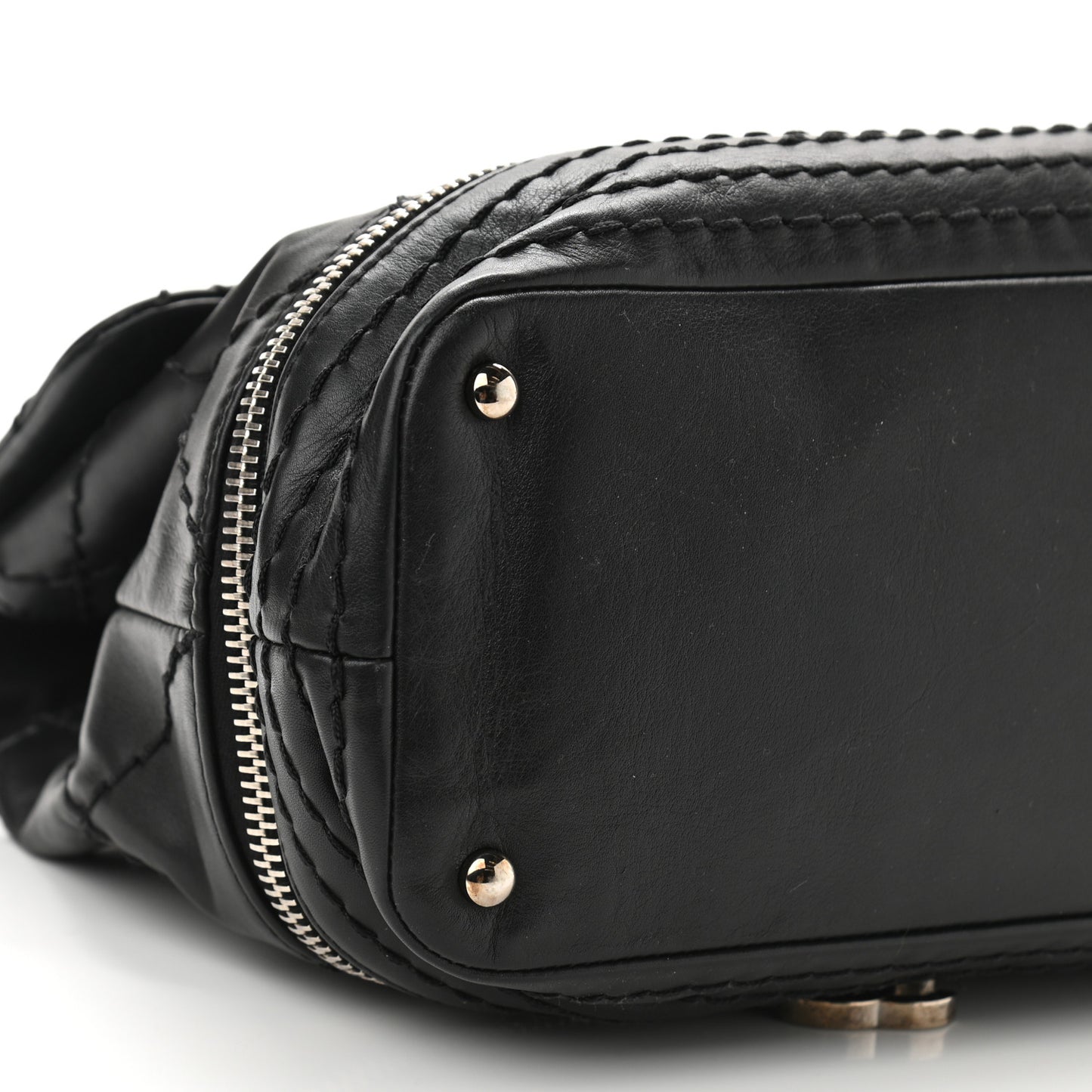 Calfskin Stitched Large Expandable Flap Bag Black