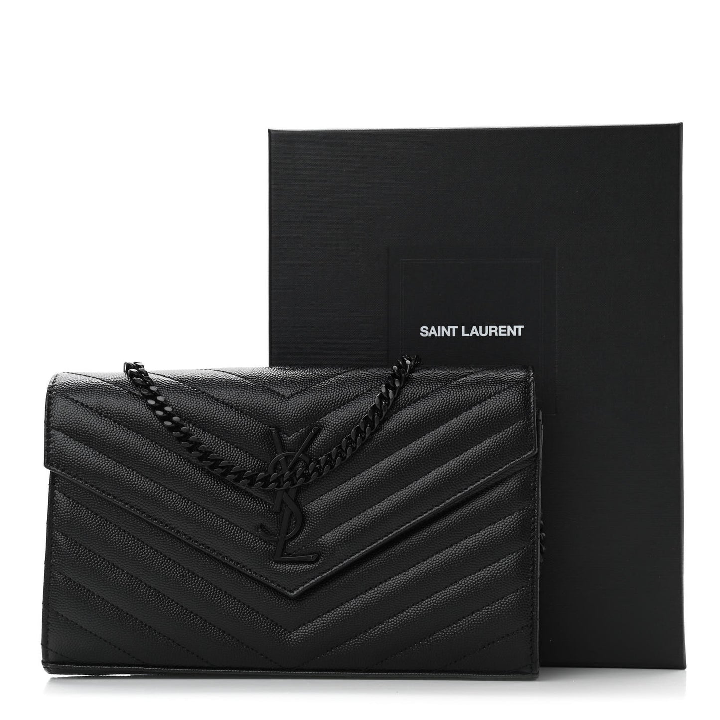 Grain De Poudre Matelasse Chevron Monogram Chain Wallet Black