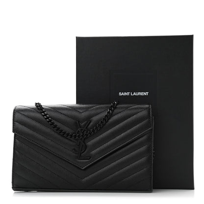Saint Laurent Grain De Poudre Matelasse Chevron Monogram Chain Wallet Black 9 of 9
