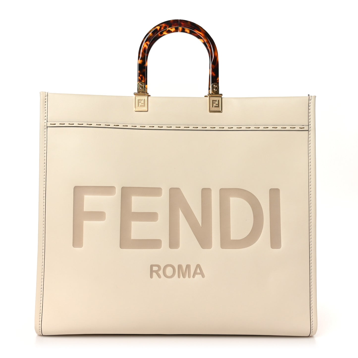 Vitello King Plexiglass Logo Embossed Large Fendi Sunshine Shopper Tote White Ice