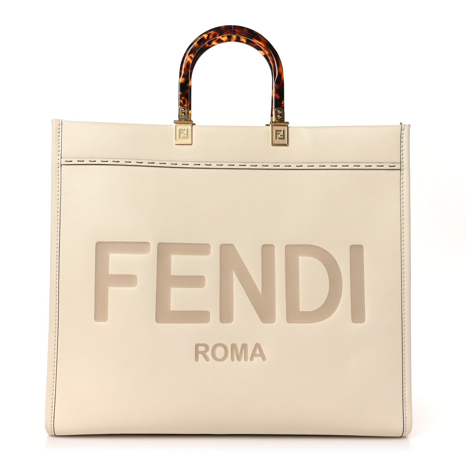 Fendi Vitello King Plexiglass Logo Embossed Large Fendi Sunshine Shopper Tote White Ice 1 of 9