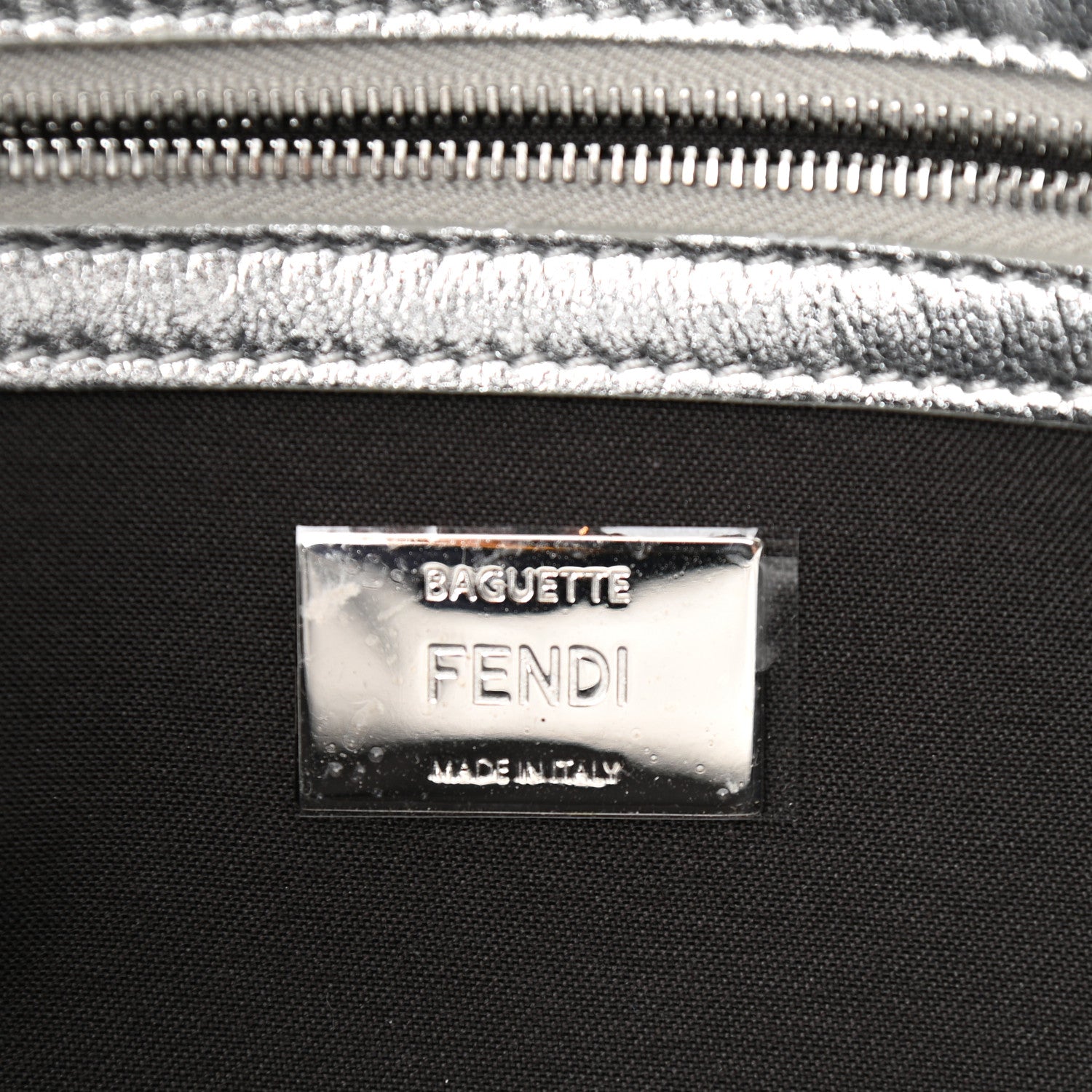 Fendi Vitello Catalan Mirror FF 1974 Embossed Baguette Argento 7 of 10