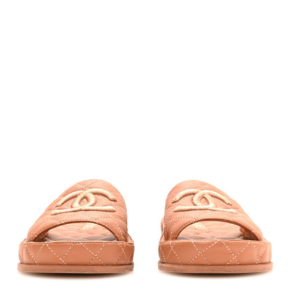Chanel Lambskin Quilted CC Mules Sandals 37 Brown 3 of 9