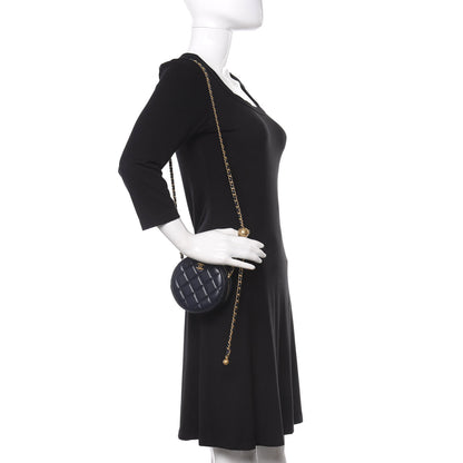 Chanel Lambskin Quilted Round Pearl Crush Clutch With Chain Navy Blue 2 of 10