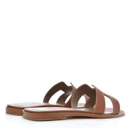 Hermes Box Calfskin Oran Sandals 37.5 Gold 4 of 9