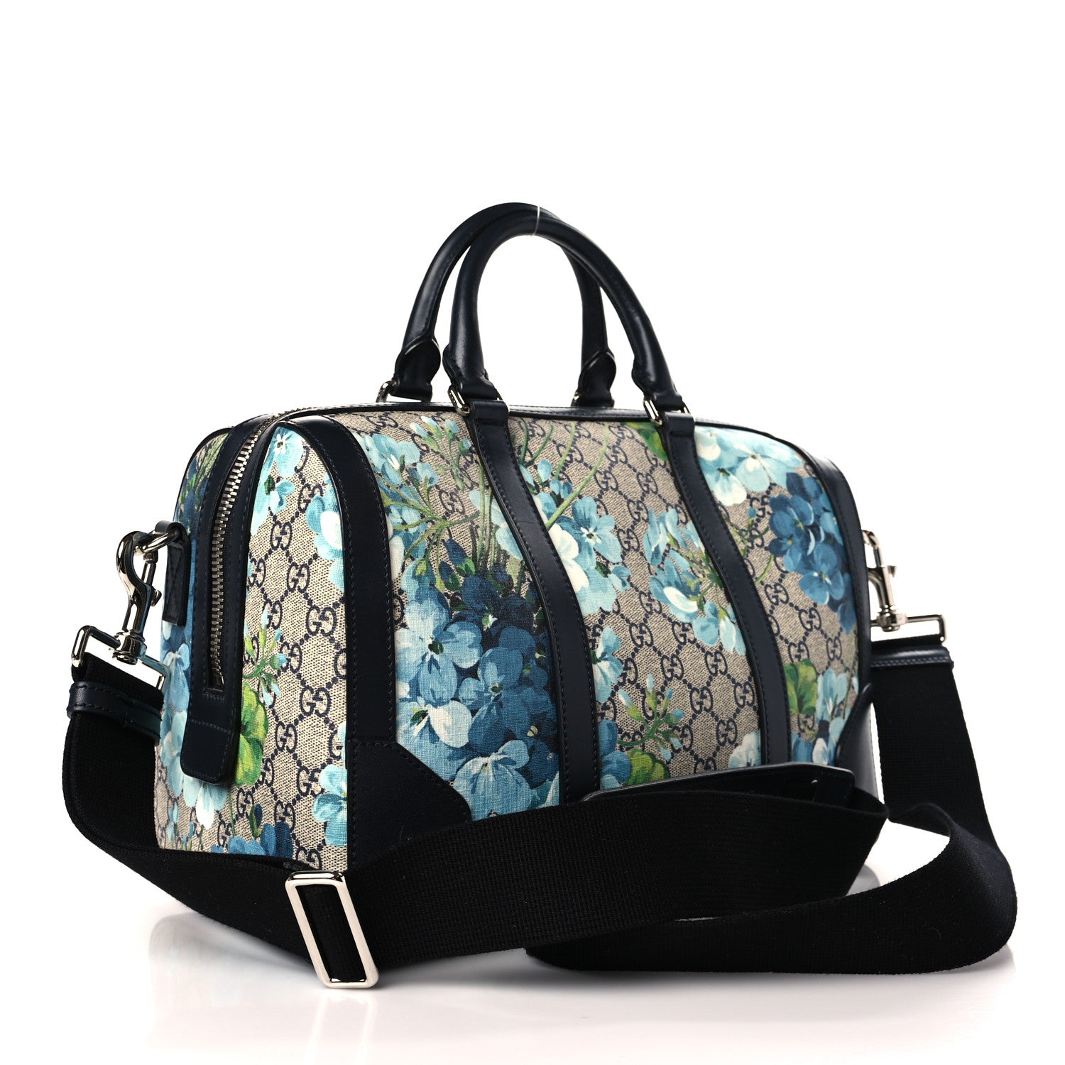 Gucci GG Supreme Monogram Blooms Medium Duffle Beige Blue Black 2 of 8
