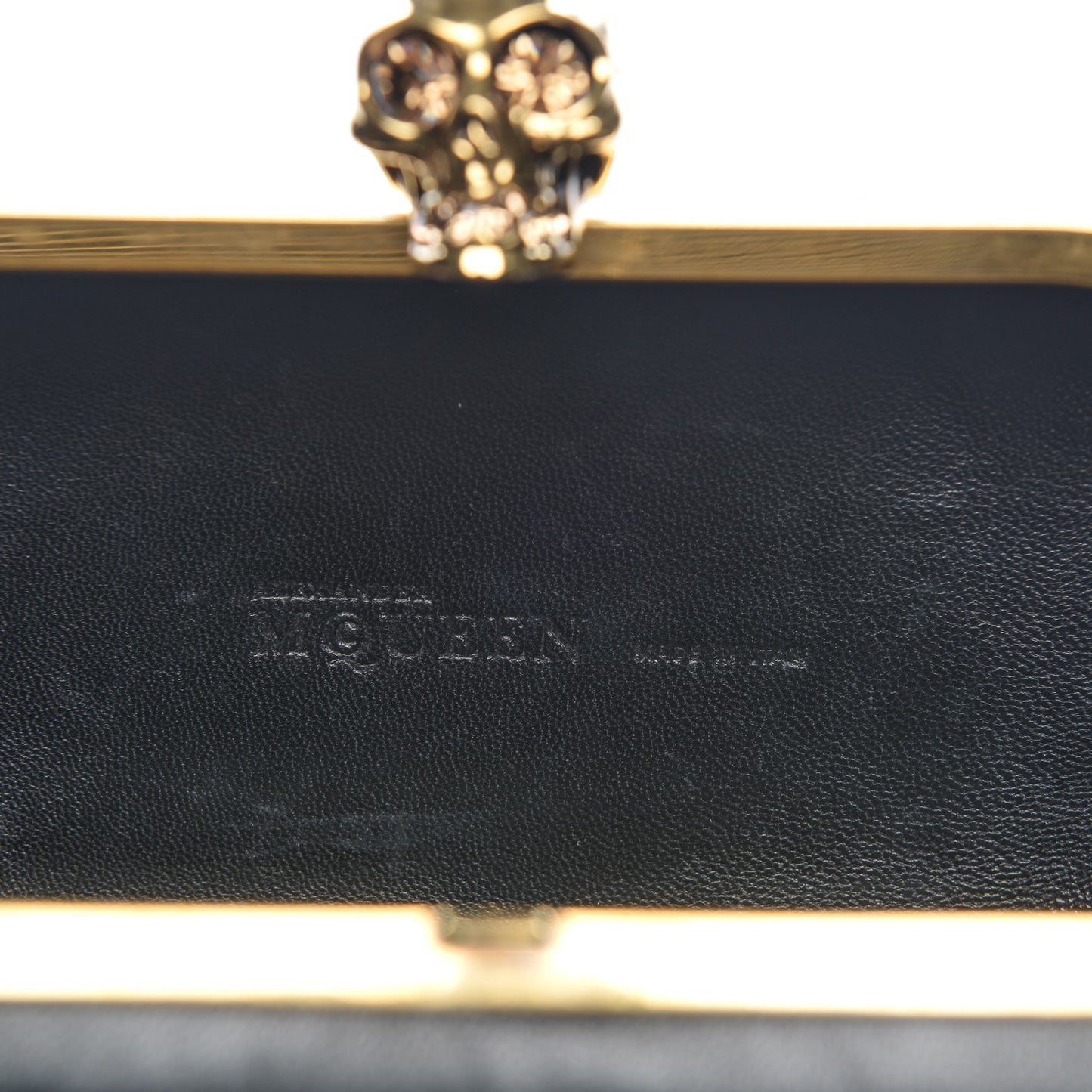 Nappa Buckle Skull Box Clutch Black