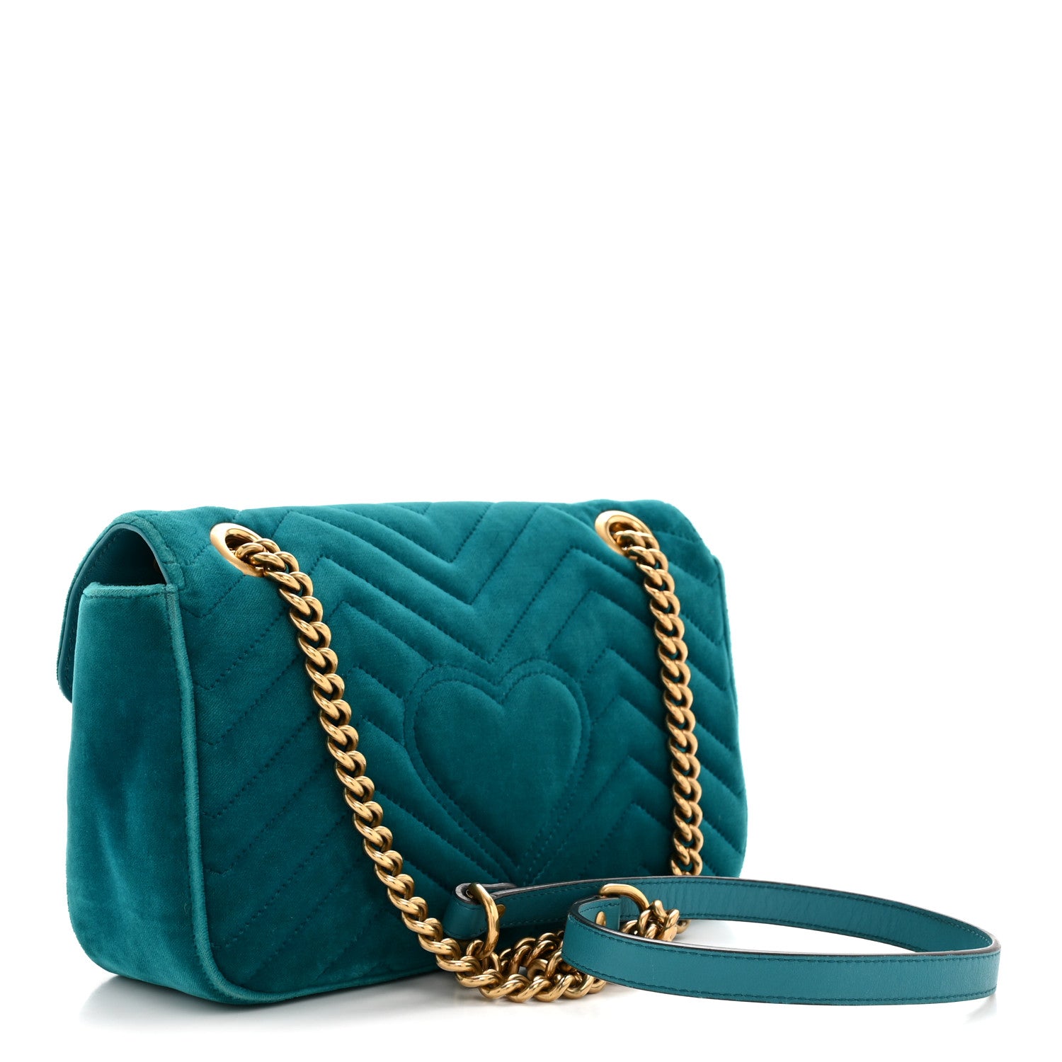 Gucci Velvet Matelasse Small GG Marmont Shoulder Bag Pavone Cyan 3 of 14
