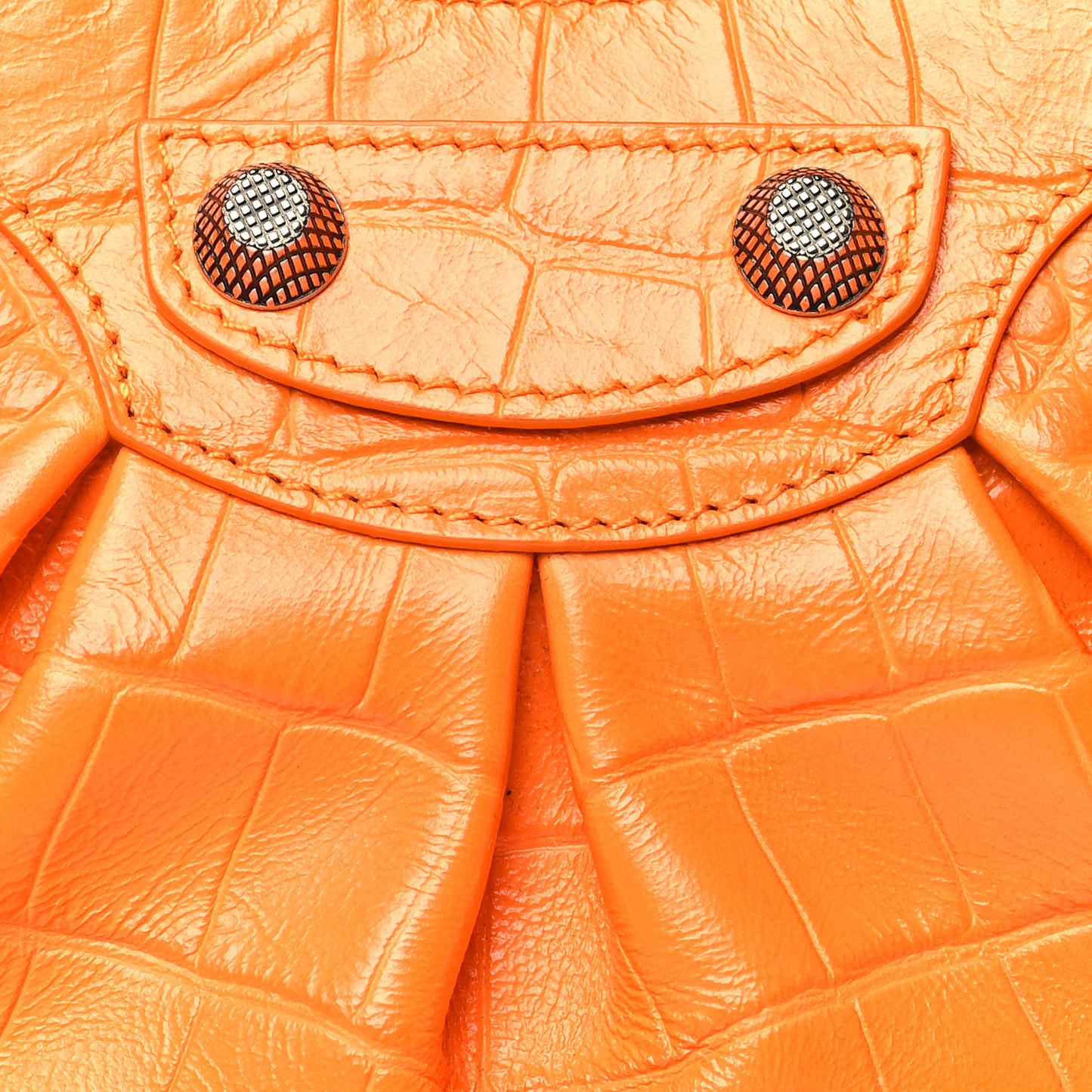Extra Supple Calfskin Crocodile Embossed Le Cagole Shoulder Bag XS Pop Orange