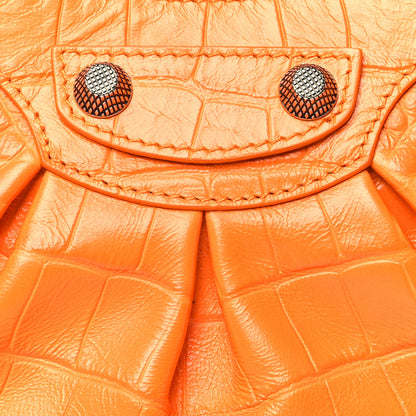 Balenciaga Extra Supple Calfskin Crocodile Embossed Le Cagole Shoulder Bag XS Pop Orange 9 of 12
