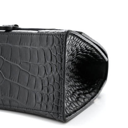 Balenciaga Shiny Calfskin Monochrome Crocodile Embossed Small Hourglass Top Handle Bag Black 11 of 15