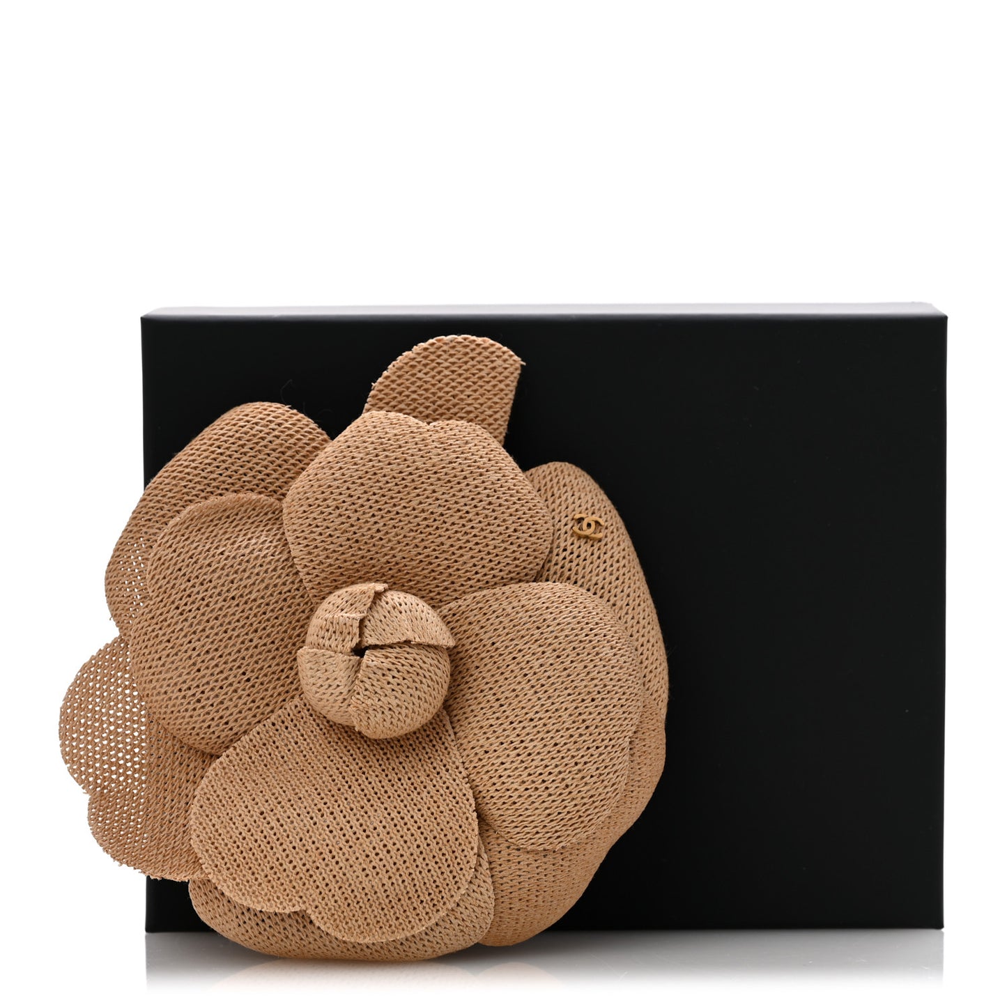 Fabric Camellia Flower Brooch Beige