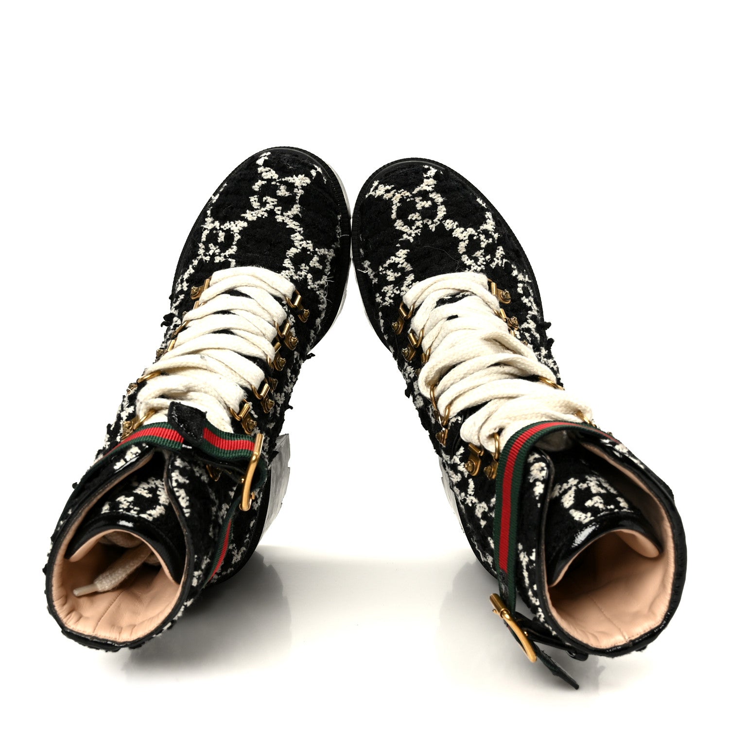 Gucci Tweed GG Monogram Lace Up Combat Ankle Boots 38 Black 2 of 10