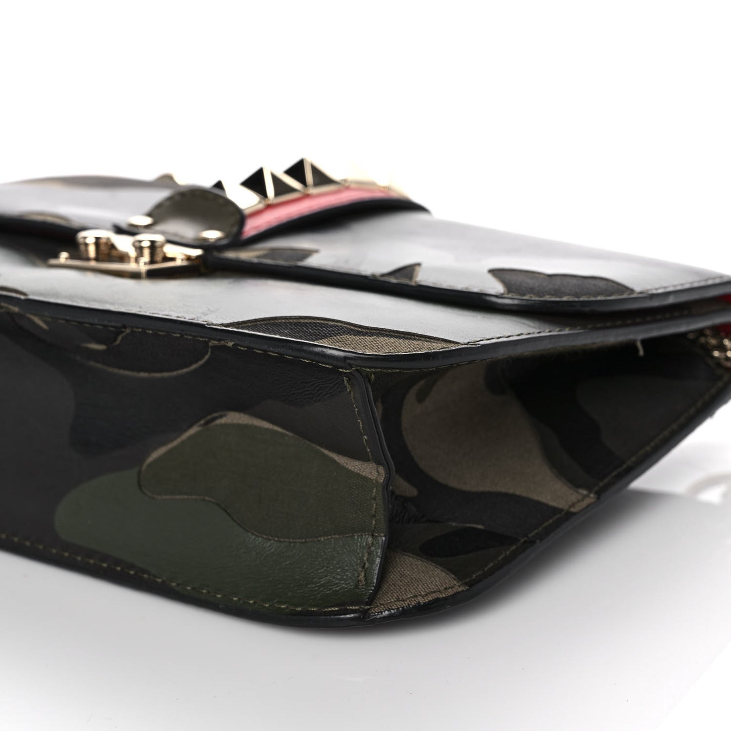 Nappa Canvas Camouflage Medium Glam Lock Rockstud Flap Verde