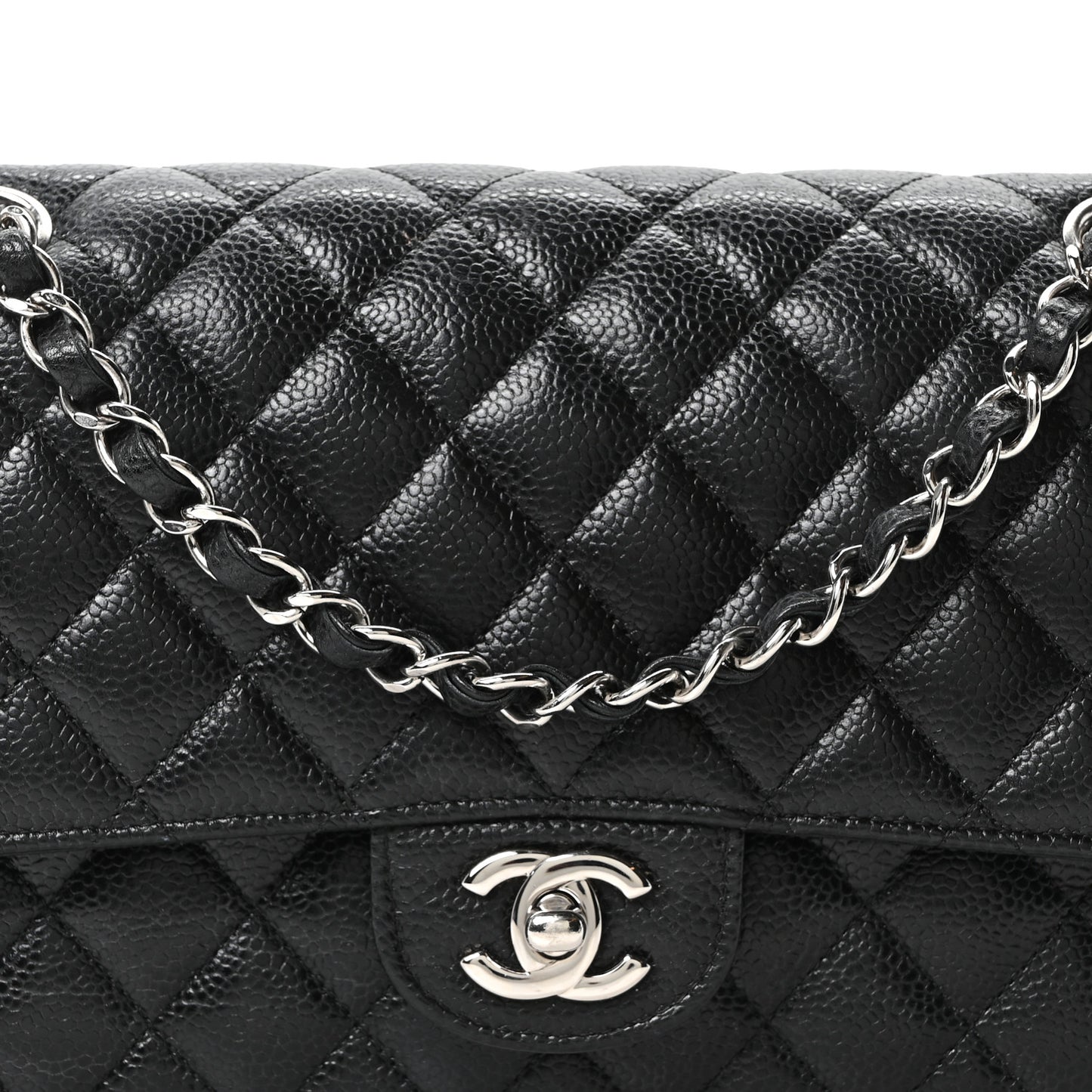 Caviar Quilted Medium Double Flap Black
