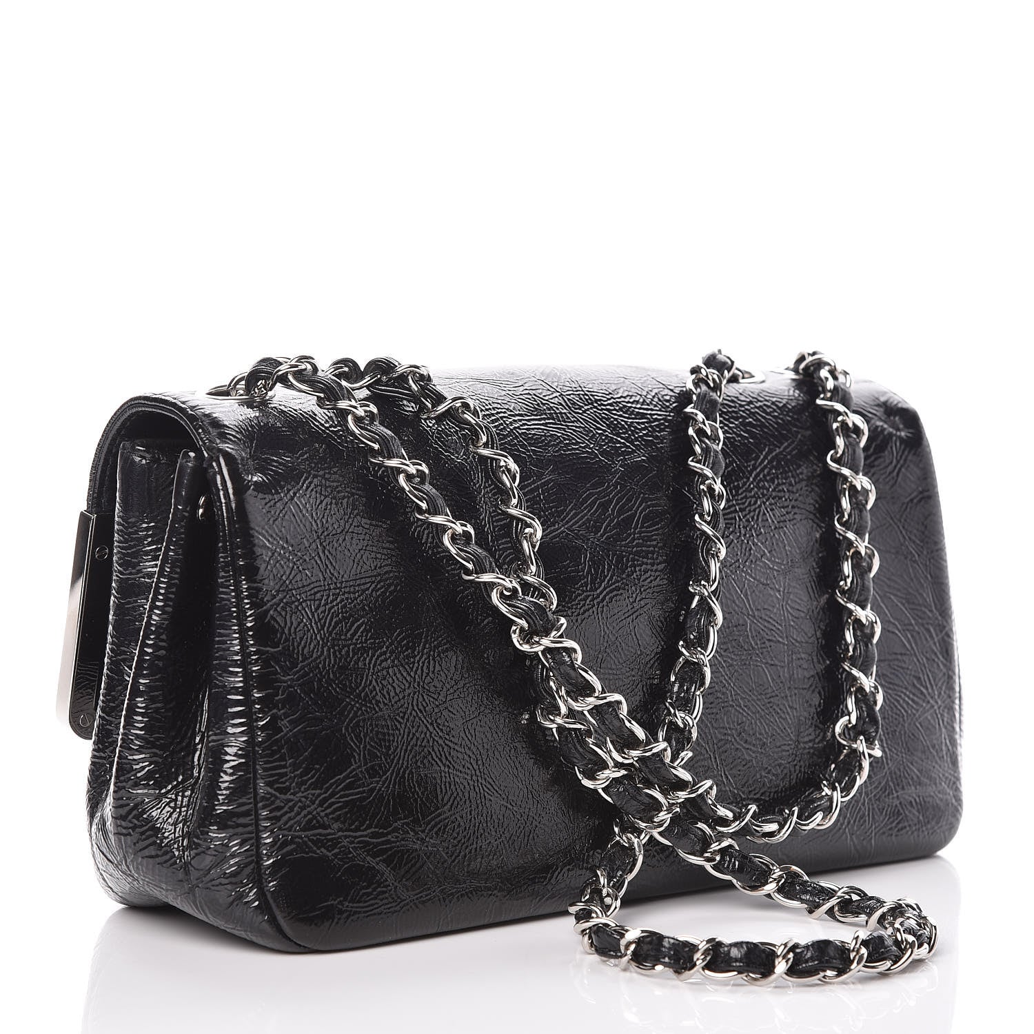 Chanel Distressed Patent Calfskin Small Frame Single Flap Black 3 of 9