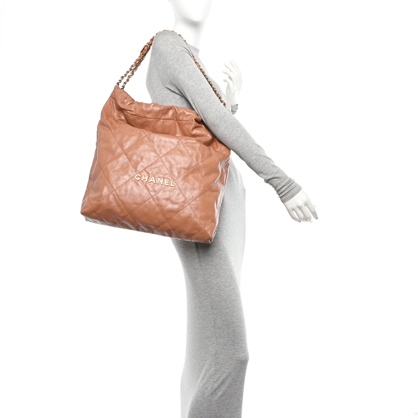 Shiny Calfskin Quilted Large Chanel 22 Brown