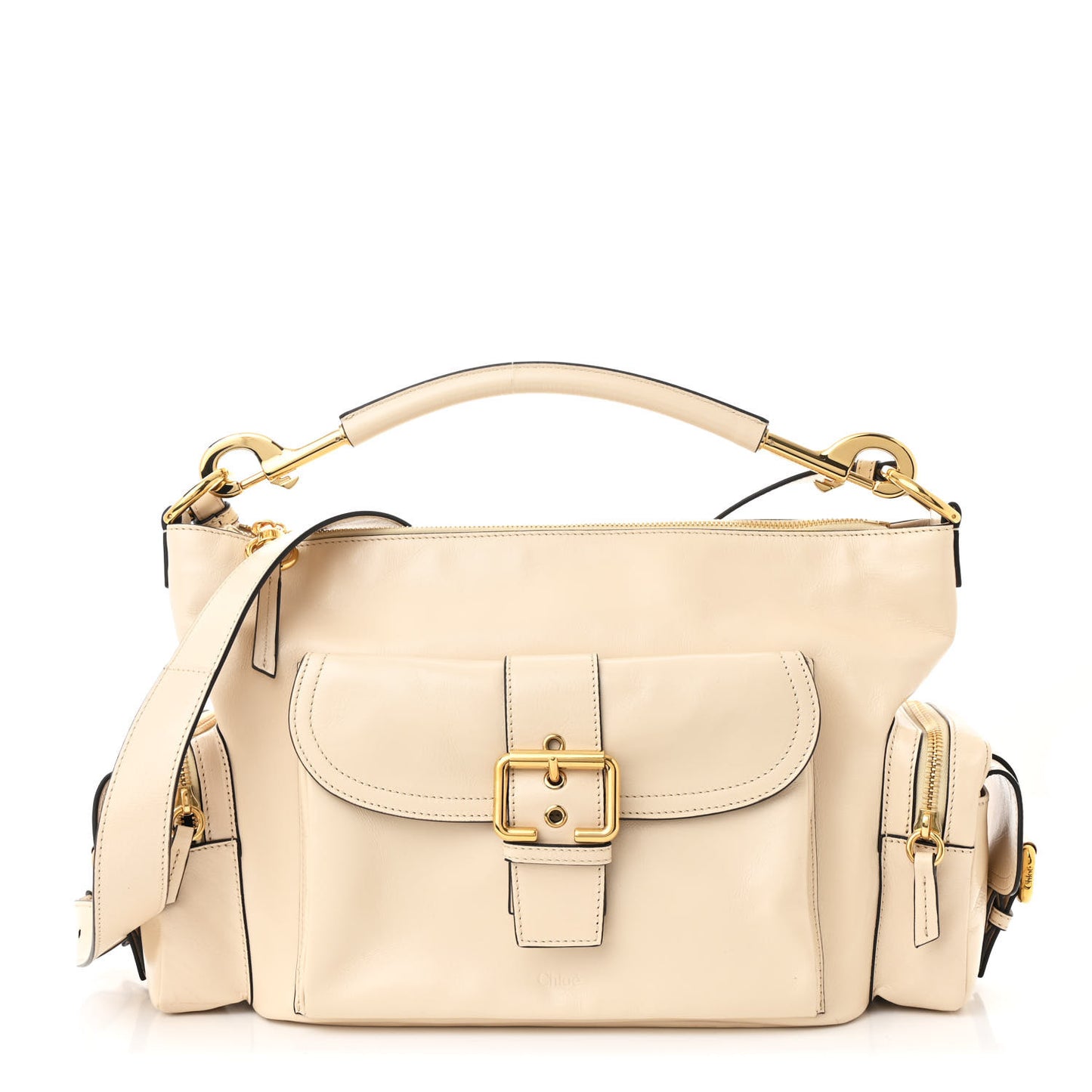 Shiny Calfskin Medium Double Carrry Camera Bag Sweet Beige