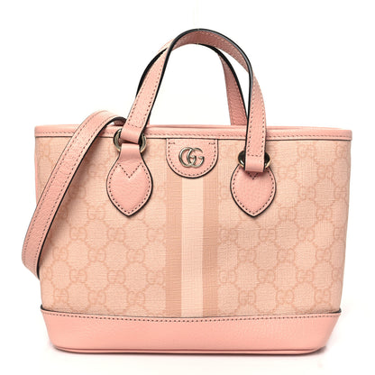 Gucci GG Supreme Monogram Textured Dollar Calfskin Mini Ophidia Shoulder Tote Bag Rose Pink 1 of 11