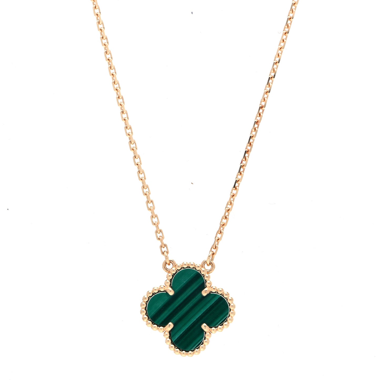 18K Yellow Gold Malachite Vintage Alhambra Pendant Necklace