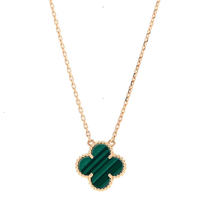 Van Cleef & Arpels 18K Yellow Gold Malachite Vintage Alhambra Pendant Necklace 3 of 6