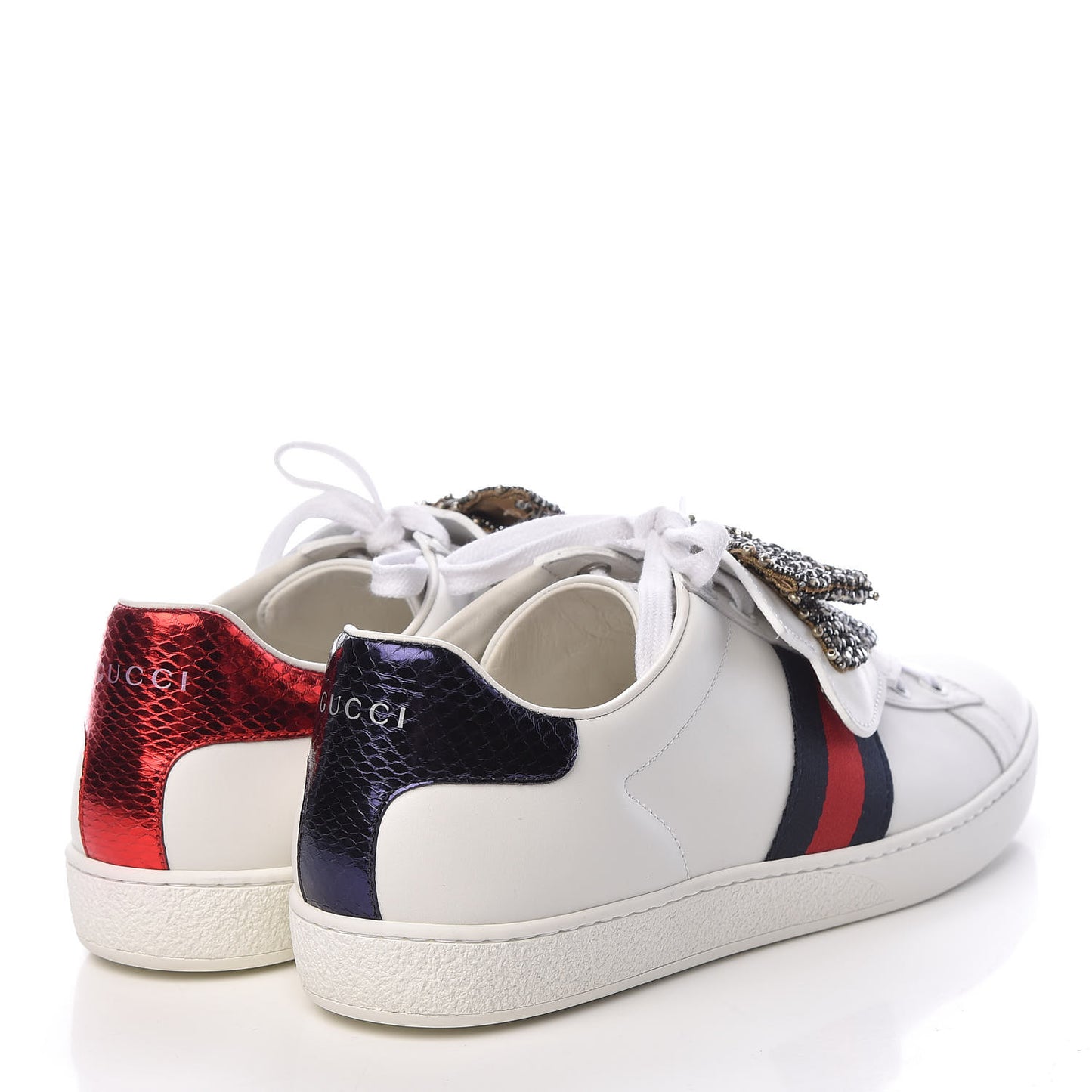 Calfskin Ayers Web Womens Ace Bow Lace Sneakers 40.5 White