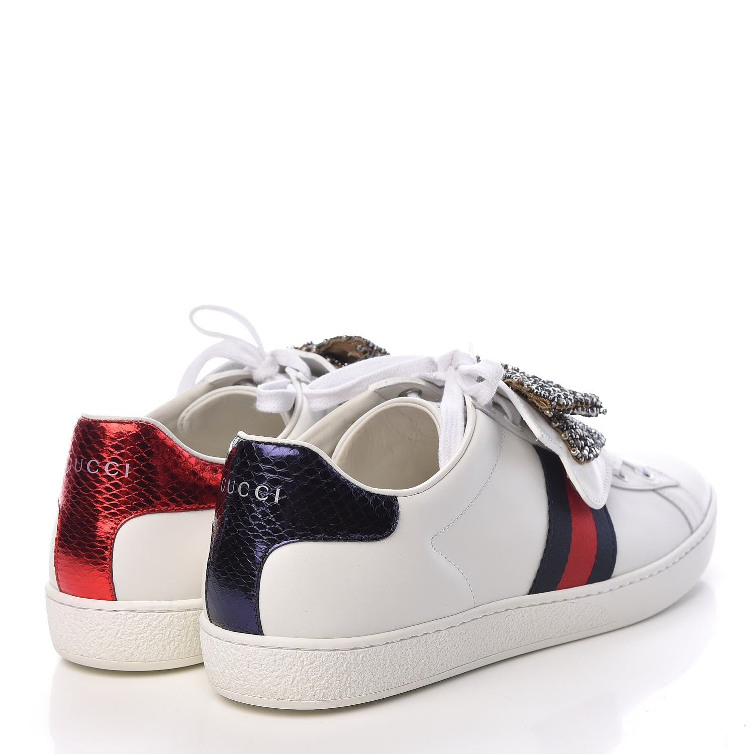Gucci Calfskin Ayers Web Womens Ace Bow Lace Sneakers 40.5 White 4 of 11