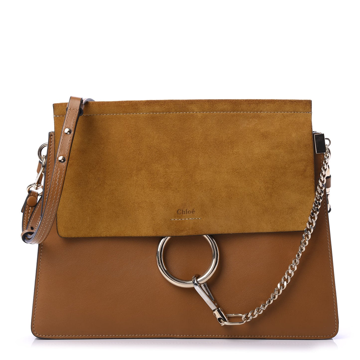 Suede Calfskin Medium Faye Shoulder Bag Mustard Brown