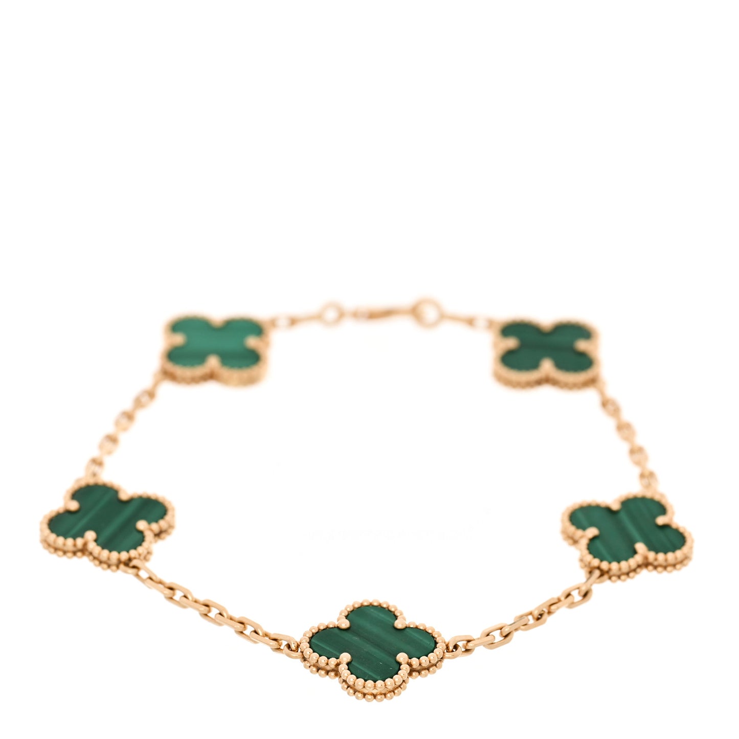 18K Yellow Gold Malachite 5 Motifs Vintage Alhambra Bracelet