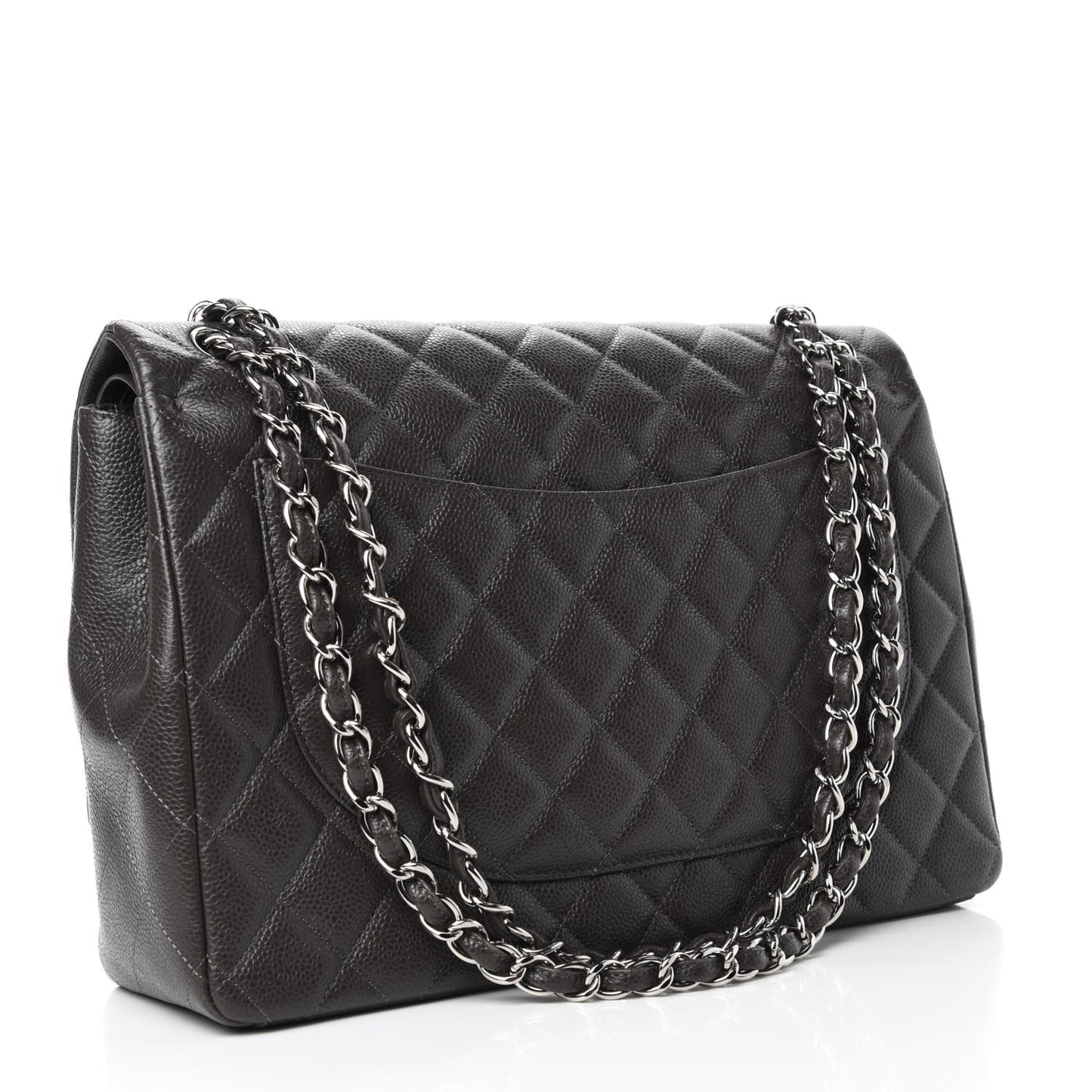 Caviar Quilted Maxi Double Flap Grey