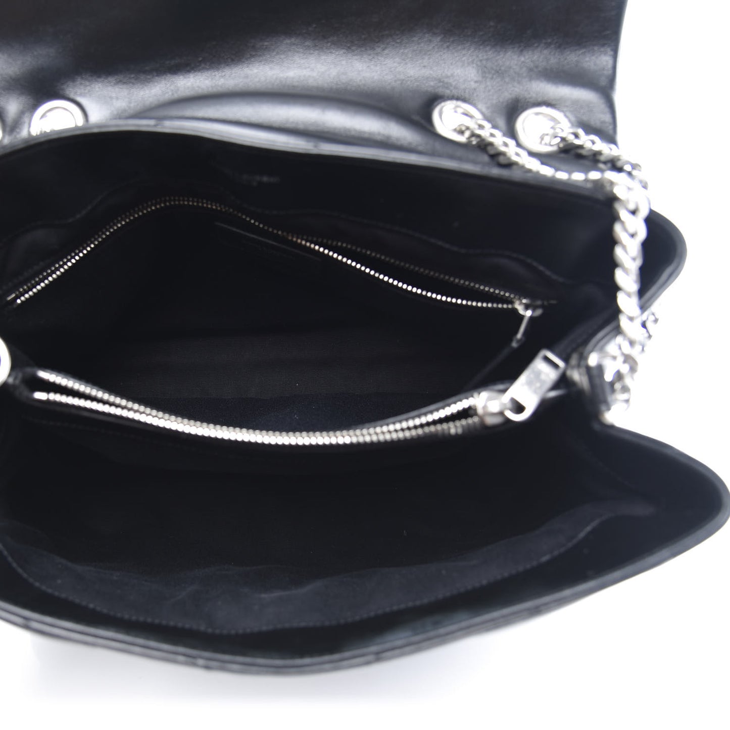 Calfskin Y Quilted Monogram Medium Loulou Chain Satchel Black