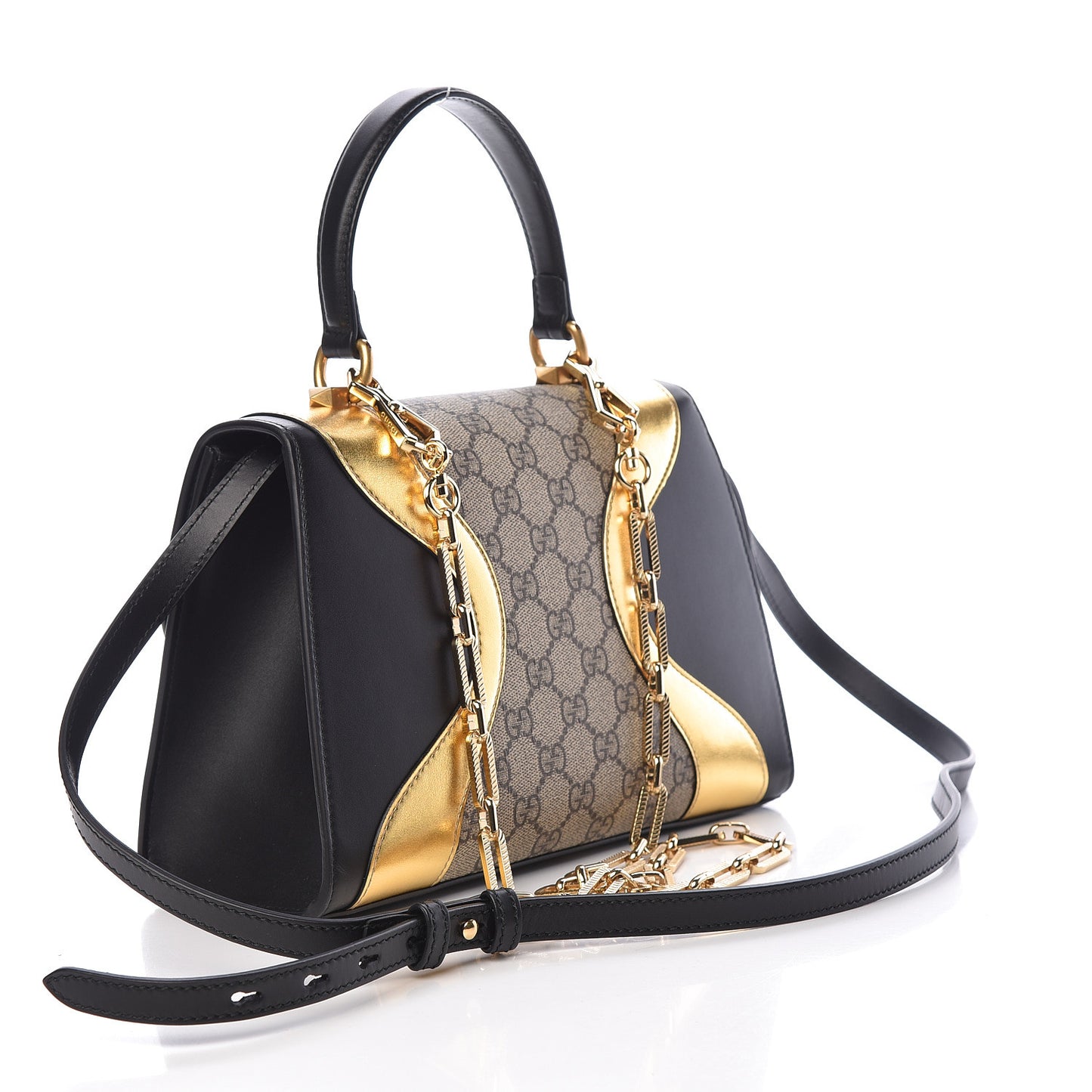 GG Supreme Monogram Small Osiride Top Handle Bag Black Gold
