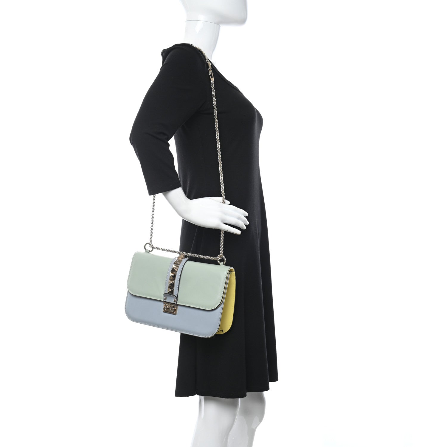 Valentino Garavani Vitello Watercolor Medium Glam Lock Rockstud Flap Rose Green Yellow Sky 2 of 11