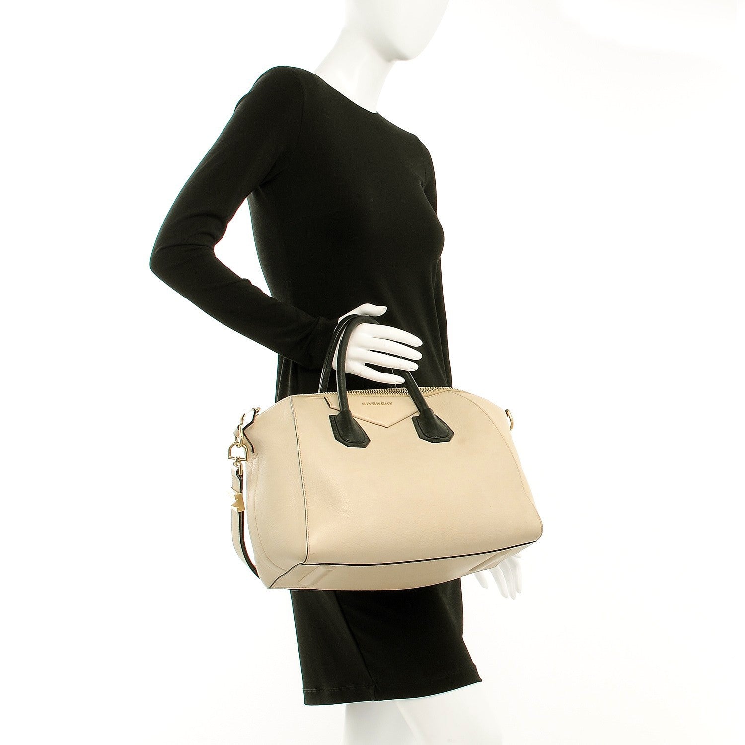 Givenchy Calfskin Leather Bi-Color Medium Antigona Beige Black 4 of 12