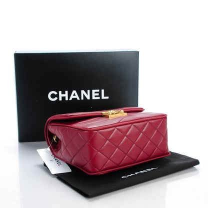 Chanel Lambskin Scallop Quilted Mini Pagoda Square Flap Burgundy 4 of 7