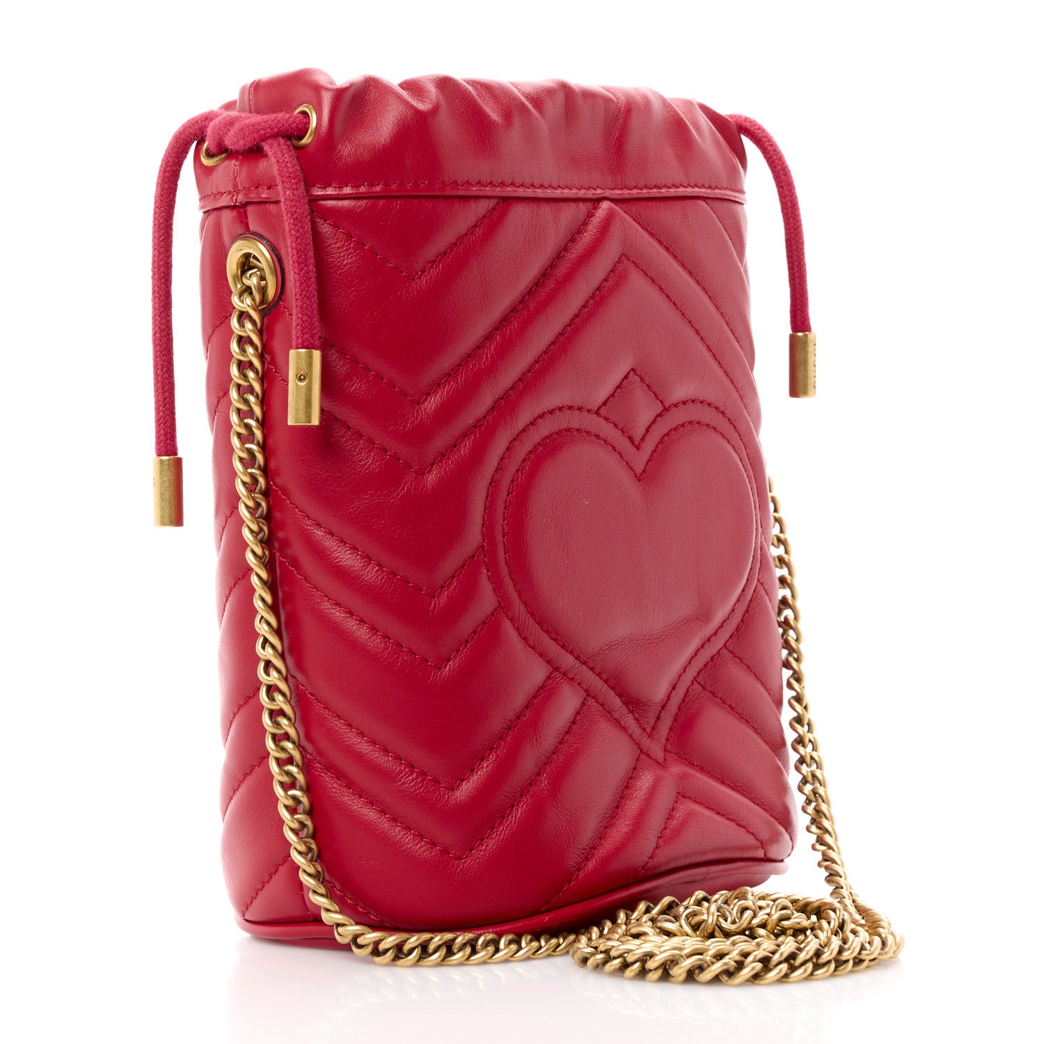 Gucci Calfskin Matelasse Mini GG Marmont 2.0 Bucket Bag Hibiscus Red 3 of 10