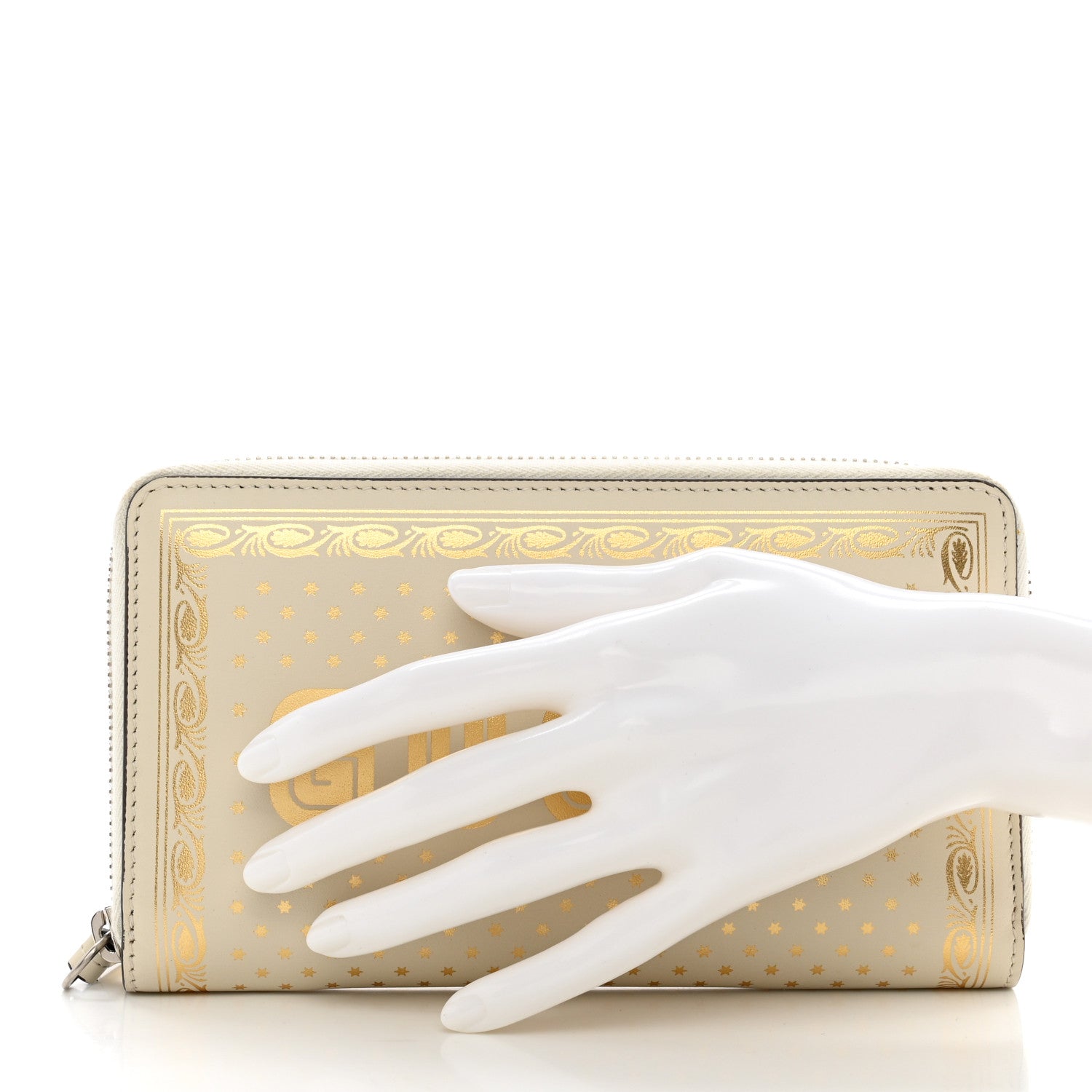 Gucci X SEGA Calfskin GUCCY Stars Zip Around Wallet Mystic White Gold 2 of 13