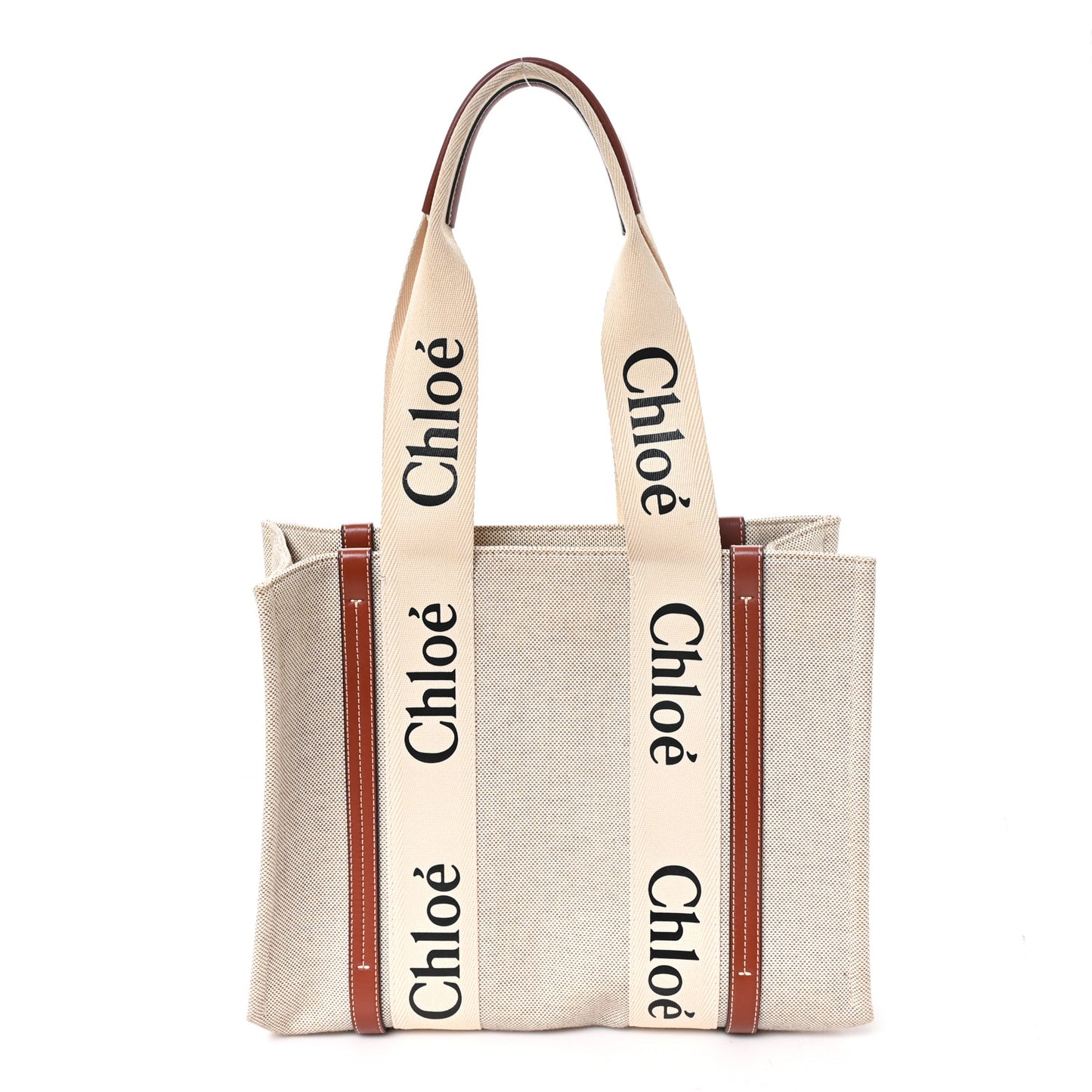 Cotton Calfskin Medium Woody Ribbon Tote White Brown