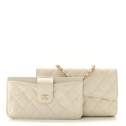 Chanel Caviar Quilted Phone Holder Wallet on Removable Chain White 3 of 13