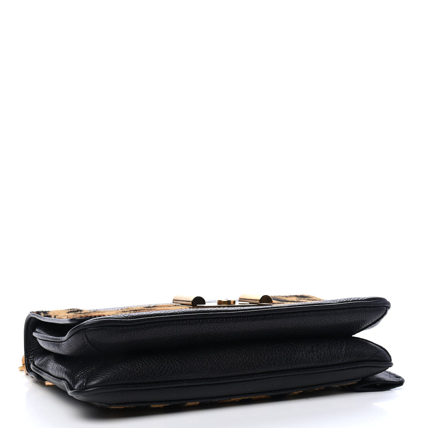 Calfskin Calf Hair Leopard Print Chain Crossbody Bag Black