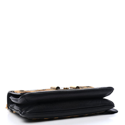 Prada Calfskin Calf Hair Leopard Print Chain Crossbody Bag Black 4 of 9