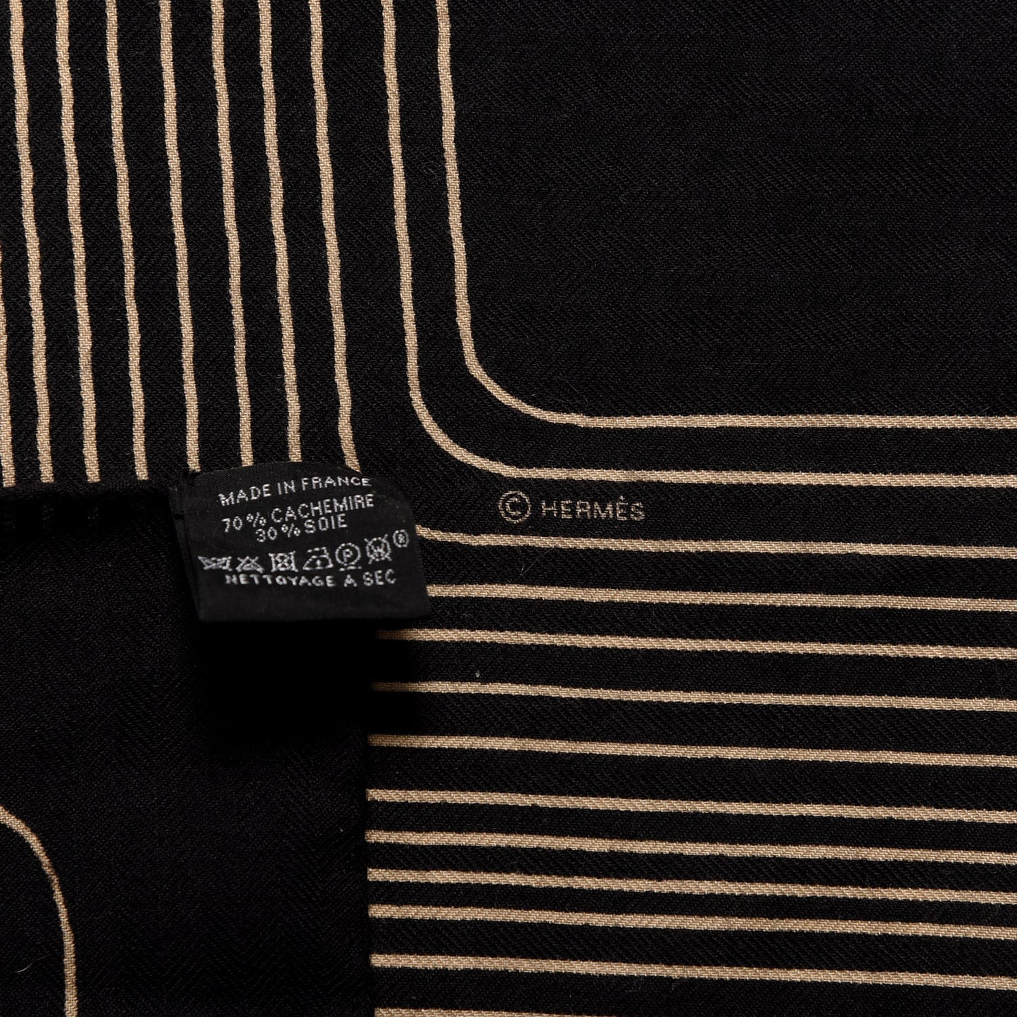 Cashmere Silk Pegase Paysage Shawl 140 Black Beige