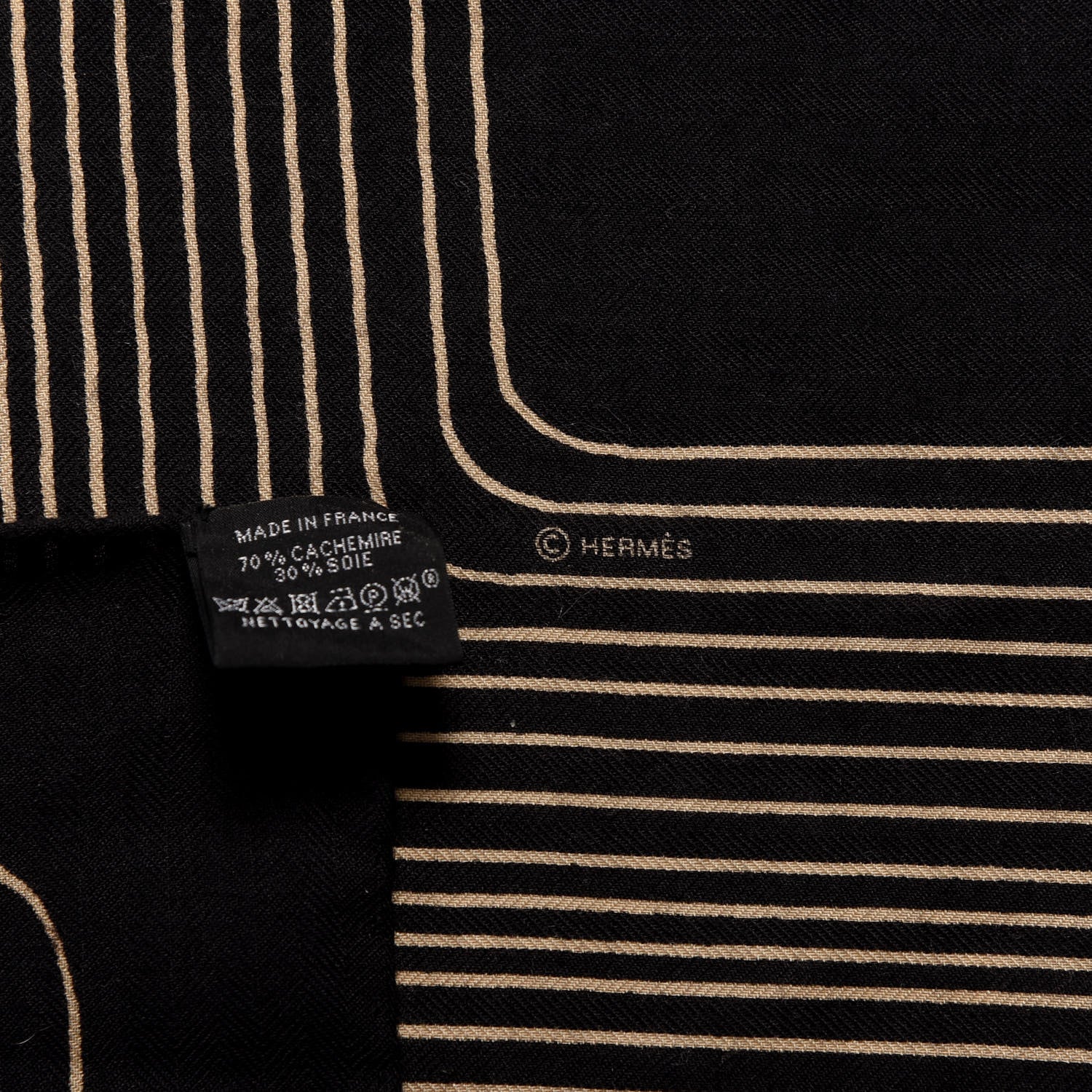 Hermes Cashmere Silk Pegase Paysage Shawl 140 Black Beige 3 of 3