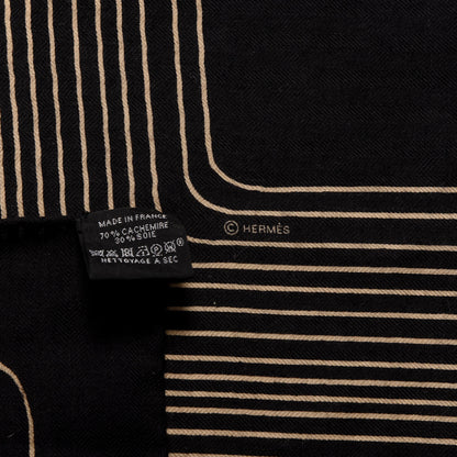 Hermes Cashmere Silk Pegase Paysage Shawl 140 Black Beige 3 of 3