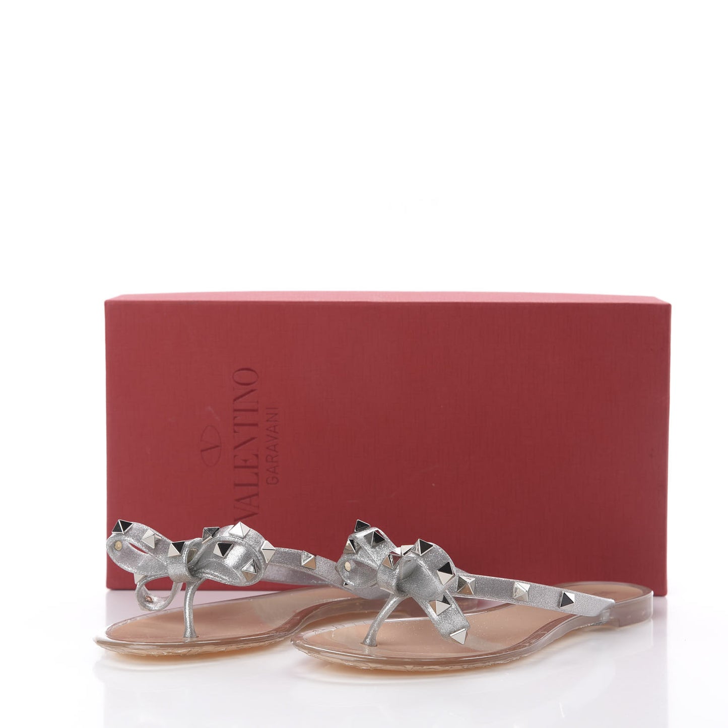 PVC Jelly Rockstud Bow Thong Sandals 35 Silver