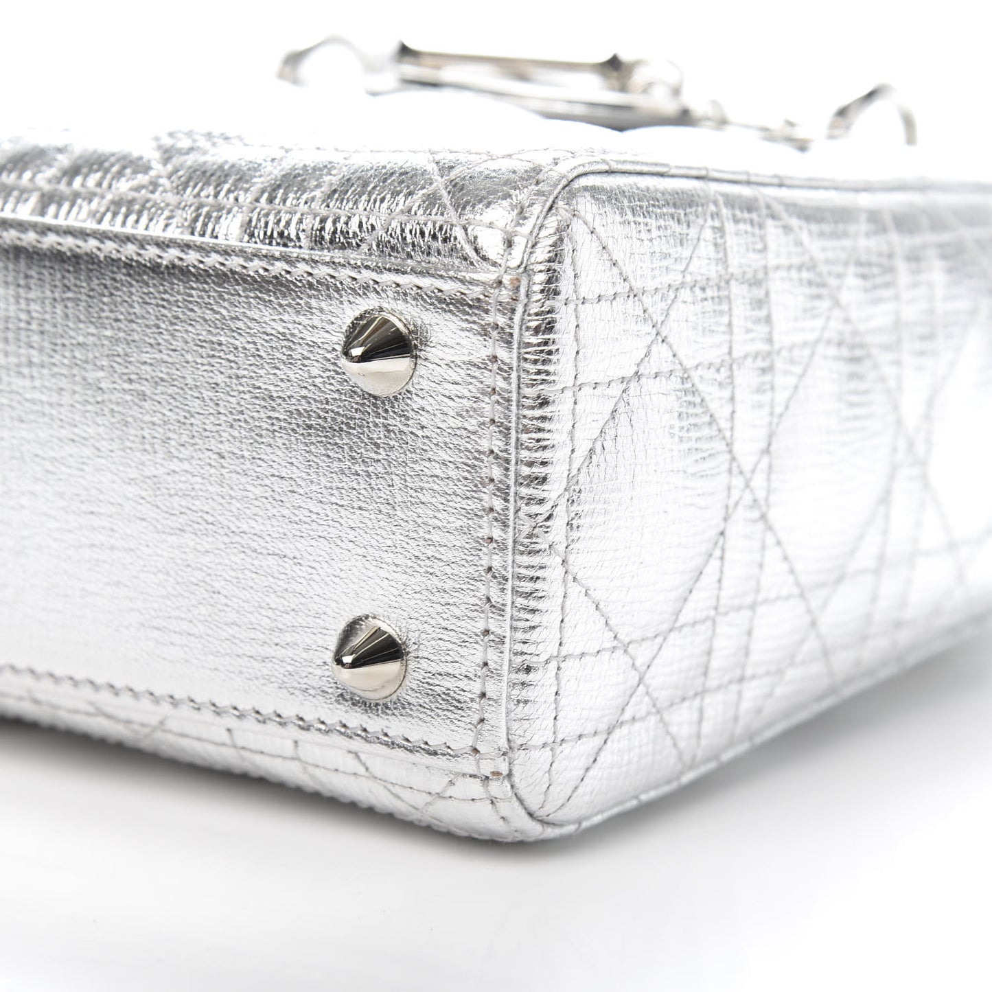 Metallic Grained Calfskin Cannage Small Lucky Badges My Lady Dior Silver